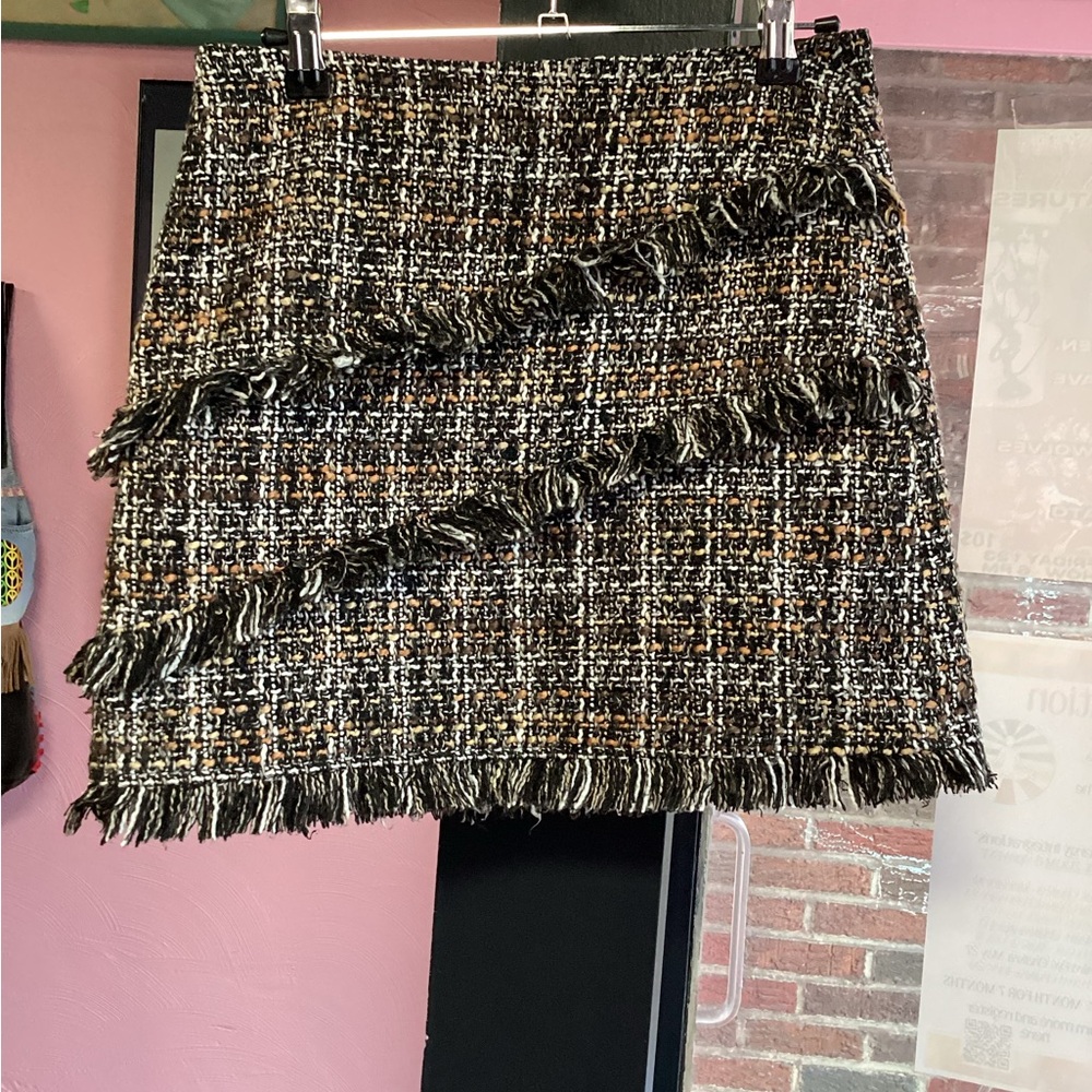 Vintage Chic Tweed Fringe Skirt - Black and Brown